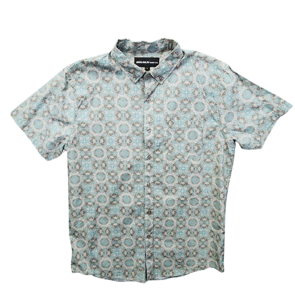 MOLOKAI SURF CO Mens Button Up Shirt Short Sleeve Geometric Print Size L‎